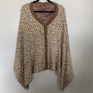 Women Double Sided printed Button Shawl Warm Brown Cheetah Paisley Soft One Size